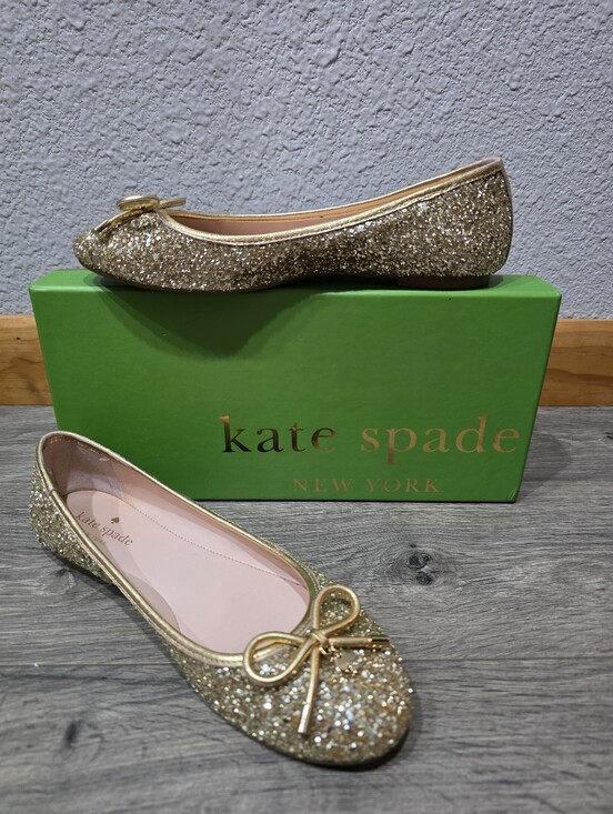 kate spade Shoes - kate spade gold glitter bow ballet flats
